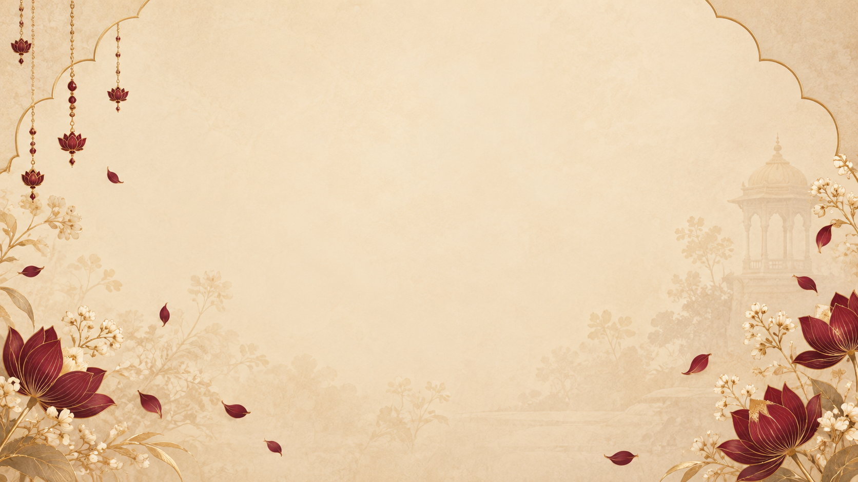 Maroon lotus and gold floral wedding artwork